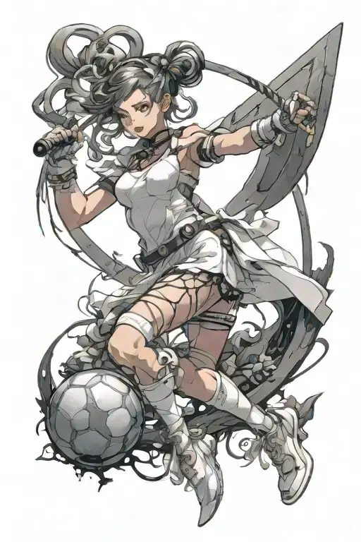 A provocative magical girl practicing sports in a dark and enchanting setting tattoo design idea