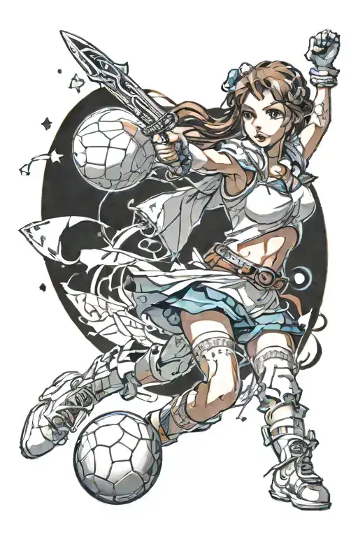 A provocative magical girl practicing sports in a dark and enchanting setting tattoo design idea