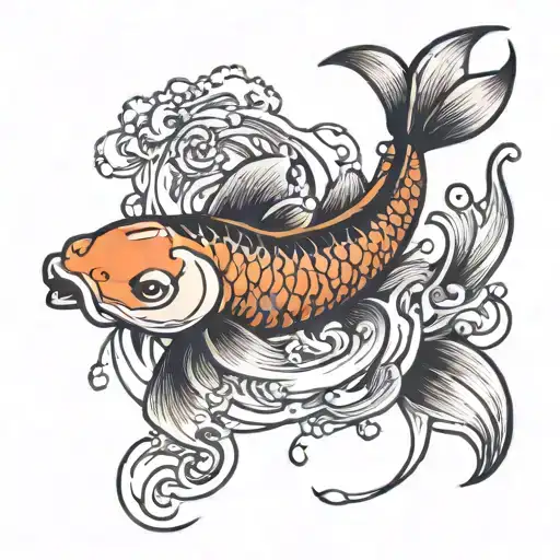 koi fish swimming upstream tattoo design idea