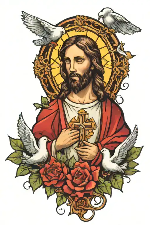 jesus and dove with cross  tattoo design idea
