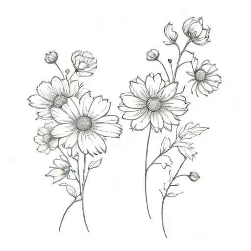 cosmos and chrysanthemum flowers tattoo design idea