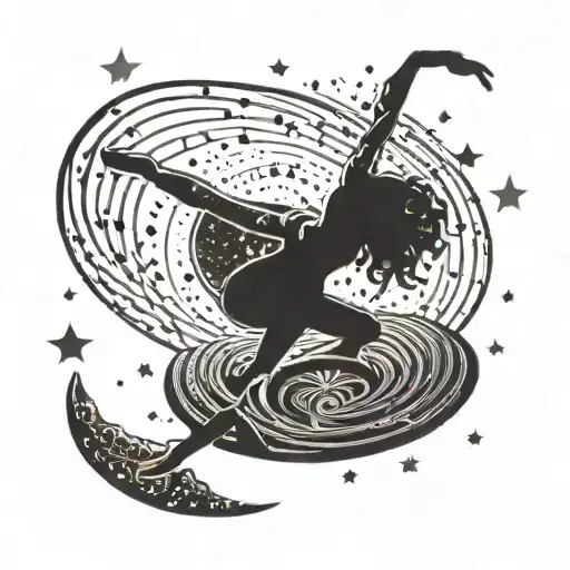 A dancer spinning on top of Uluṟu rock, with stars and musical symbols floating around them tattoo design idea
