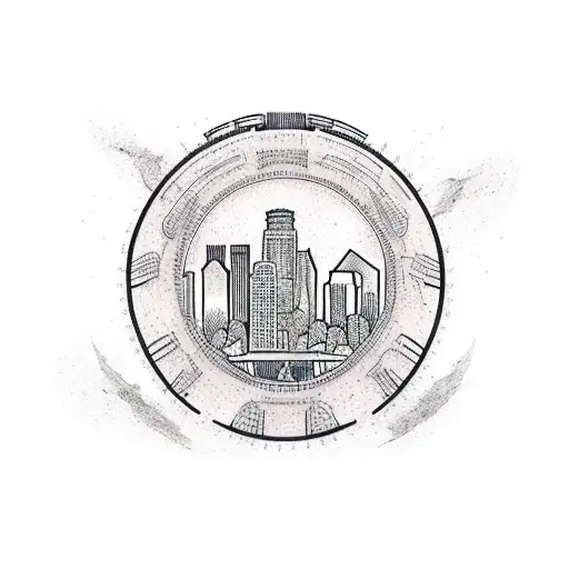 Tire tracks forming the shape of the Los Angeles cityscape tattoo design idea