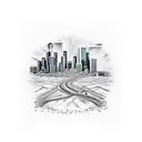 Tire tracks forming the shape of the Los Angeles cityscape tattoo design idea