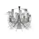 Tire tracks forming the shape of the Los Angeles cityscape tattoo design idea