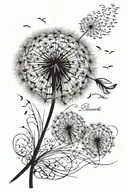 dandelion blowing in wind with names in script  tattoo design idea