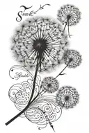 dandelion blowing in wind with names in script  tattoo design idea