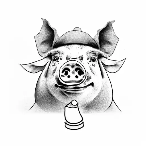 pig with hat tattoo design idea