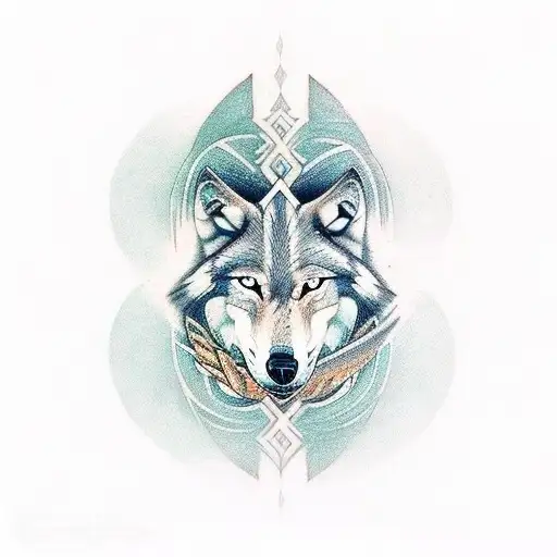 wolf viking god forest hourglass tattoo design idea