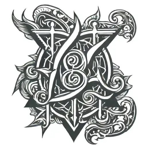 trident & om symbol tattoo design idea