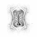 An intricate dotwork pattern incorporating piano keys and a small cross tattoo design idea