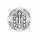 An intricate dotwork pattern incorporating piano keys and a small cross tattoo design idea