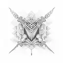 An intricate dotwork pattern incorporating piano keys and a small cross tattoo design idea