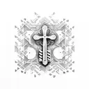 An intricate dotwork pattern incorporating piano keys and a small cross tattoo design idea