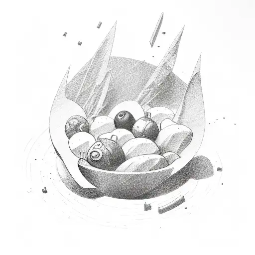 A sketch-style bowl filled with ingredients floating in the air tattoo design idea
