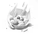 A sketch-style bowl filled with ingredients floating in the air tattoo design idea