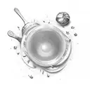 A sketch-style bowl filled with ingredients floating in the air tattoo design idea