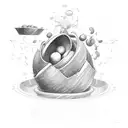 A sketch-style bowl filled with ingredients floating in the air tattoo design idea