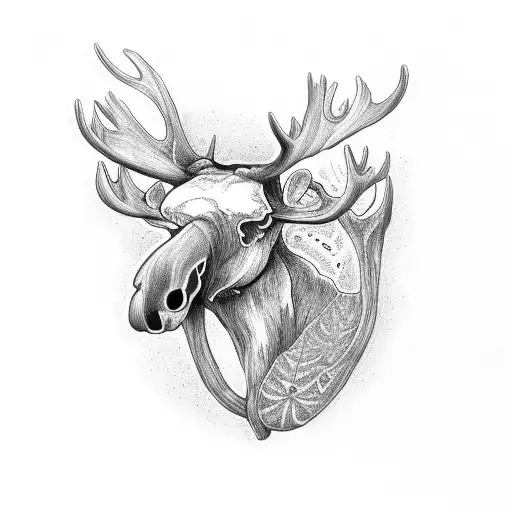 mushrooms, moose skull tattoo design idea