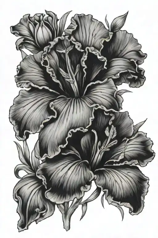 iris, mountain laurel, and a poppy flower tattoo design idea