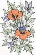 iris, mountain laurel, and a poppy flower tattoo design idea