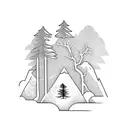 mountain with a tree on it with a scorpio and a libra with a water horse and 3 chinese lanterns  tattoo design idea