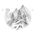 mountain with a tree on it with a scorpio and a libra with a water horse and 3 chinese lanterns  tattoo design idea