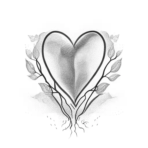 An intricate design of falling willow leaves forming the shape of a heart, symbolizing a mother's love tattoo design idea