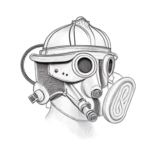 American Firefighter helmet with a gasmaske an crossed Axt and a hooligantool  tattoo design idea