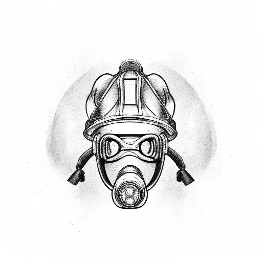 American Firefighter helmet with a gasmaske an crossed Axt and a hooligantool  tattoo design idea