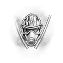 American Firefighter helmet with a gasmaske an crossed Axt and a hooligantool  tattoo design idea