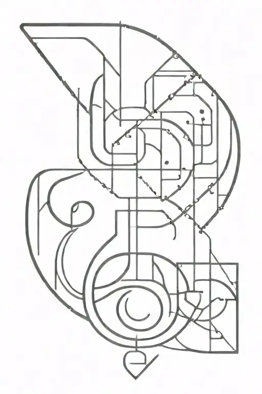 A minimalist tattoo design featuring a binary code pattern that forms the shape of a devil's tail, symbolizing the client's passion for programming and interest in Satan tattoo design idea