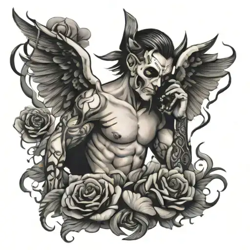 Design a black-grey tattoo showcasing the beauty in the pain and sacrifice of masochism tattoo design idea