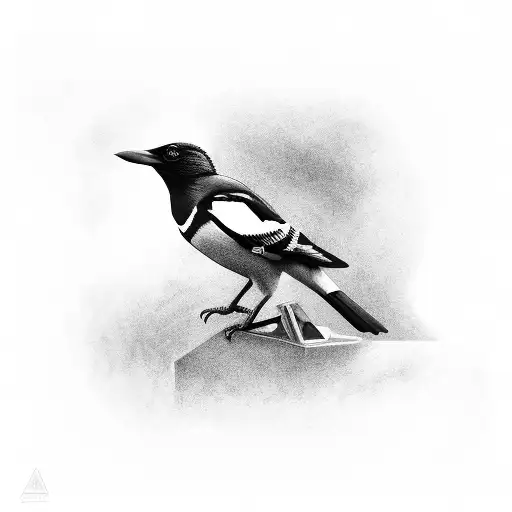 a magpie sitting on top of a Canon camera  tattoo design idea