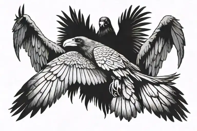Raven wings spread wide tattoo design idea