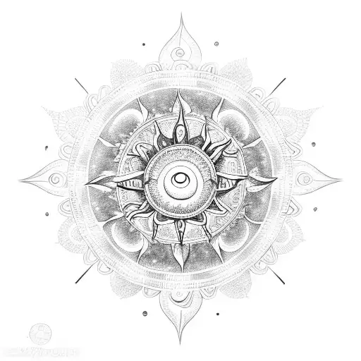 A delicate sun mandala with Pisces zodiac symbols intricately woven within tattoo design idea