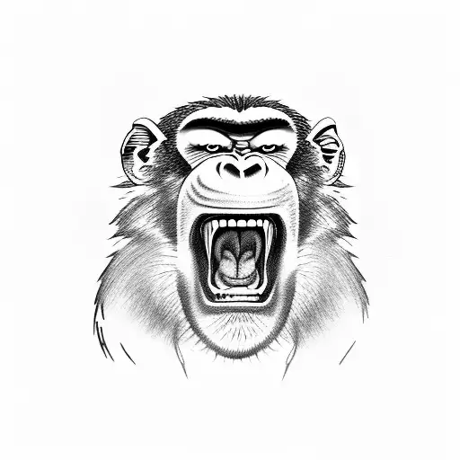 the head of an angry baboon showing its teeth tattoo design idea