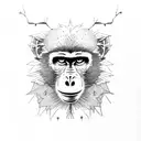 A baboon swinging from tree to tree in a jungle setting, with intricate dotwork details tattoo design idea