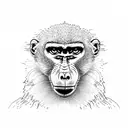 A baboon swinging from tree to tree in a jungle setting, with intricate dotwork details tattoo design idea