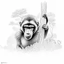 A baboon swinging from tree to tree in a jungle setting, with intricate dotwork details tattoo design idea
