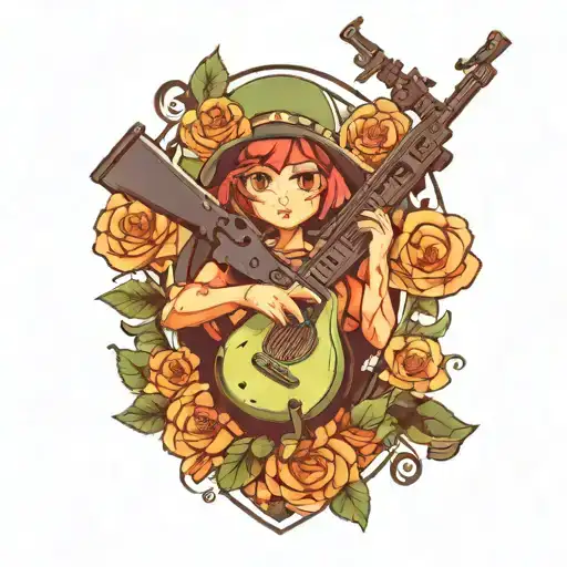 anime avocado shooting assult rifle tattoo design idea