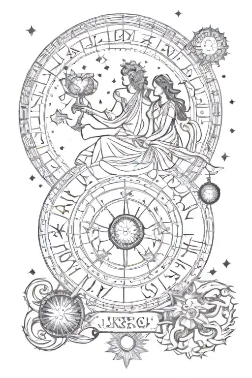 zodiac sign virgo and libra moon sun conjunction tattoo design idea