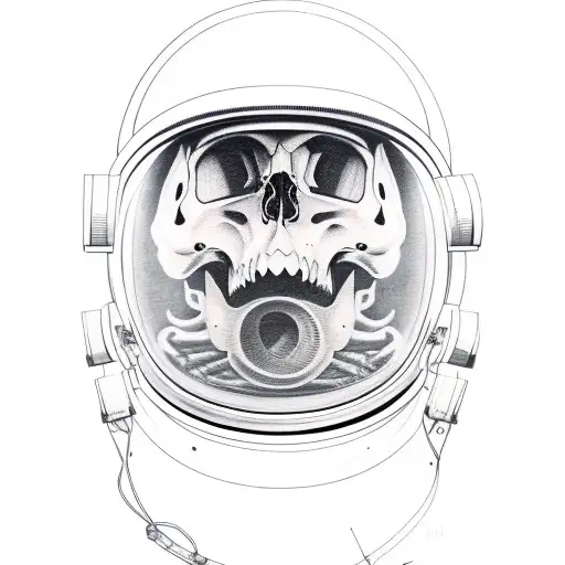 astronaut helmet, skull in reflection of glass tattoo design idea