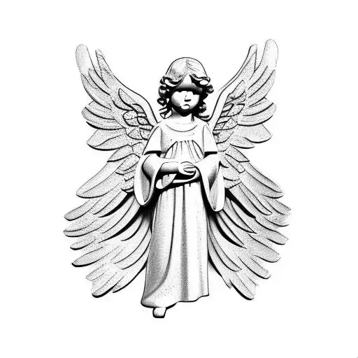 Angel sculpture with roman numbers tattoo design idea