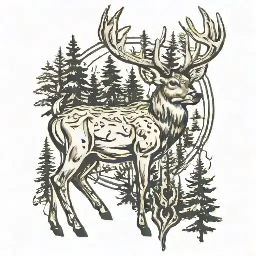 whitetail deer in the woods surrounded tattoo design idea