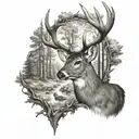 whitetail deer in the woods surrounded tattoo design idea