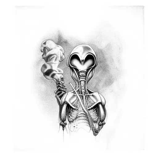 alien smokeing a blunt tattoo design idea