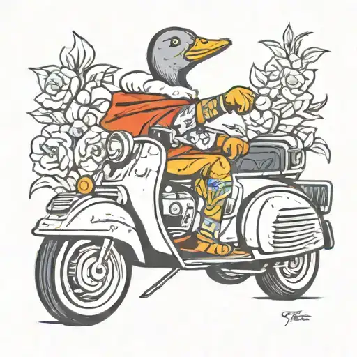 duck on a vespa scooter tattoo design idea