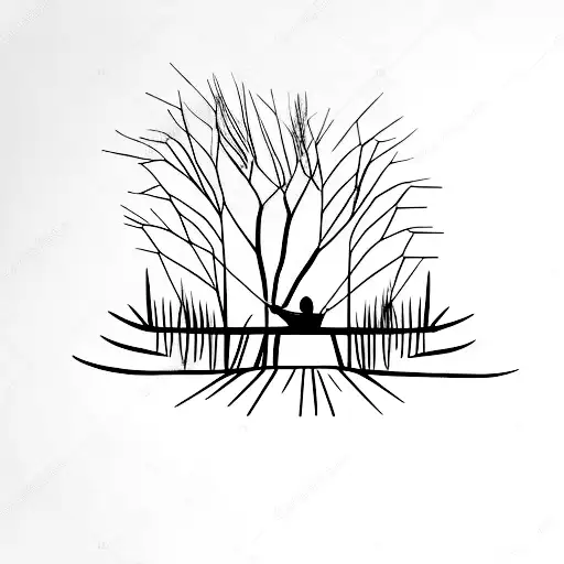 minimalistic hammock between two willow trees with a person in it tattoo design idea