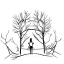 minimalistic hammock between two willow trees with a person in it tattoo design idea